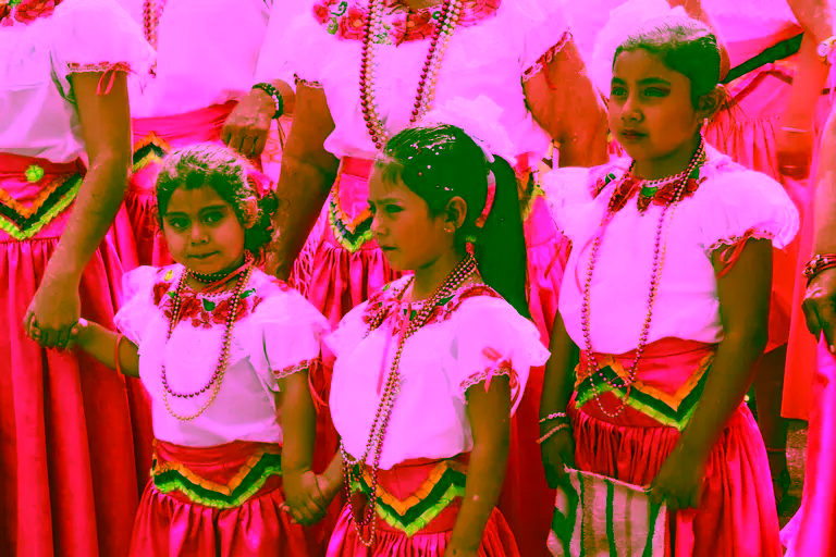 Young mexican girls in traditional costumes for a festival.